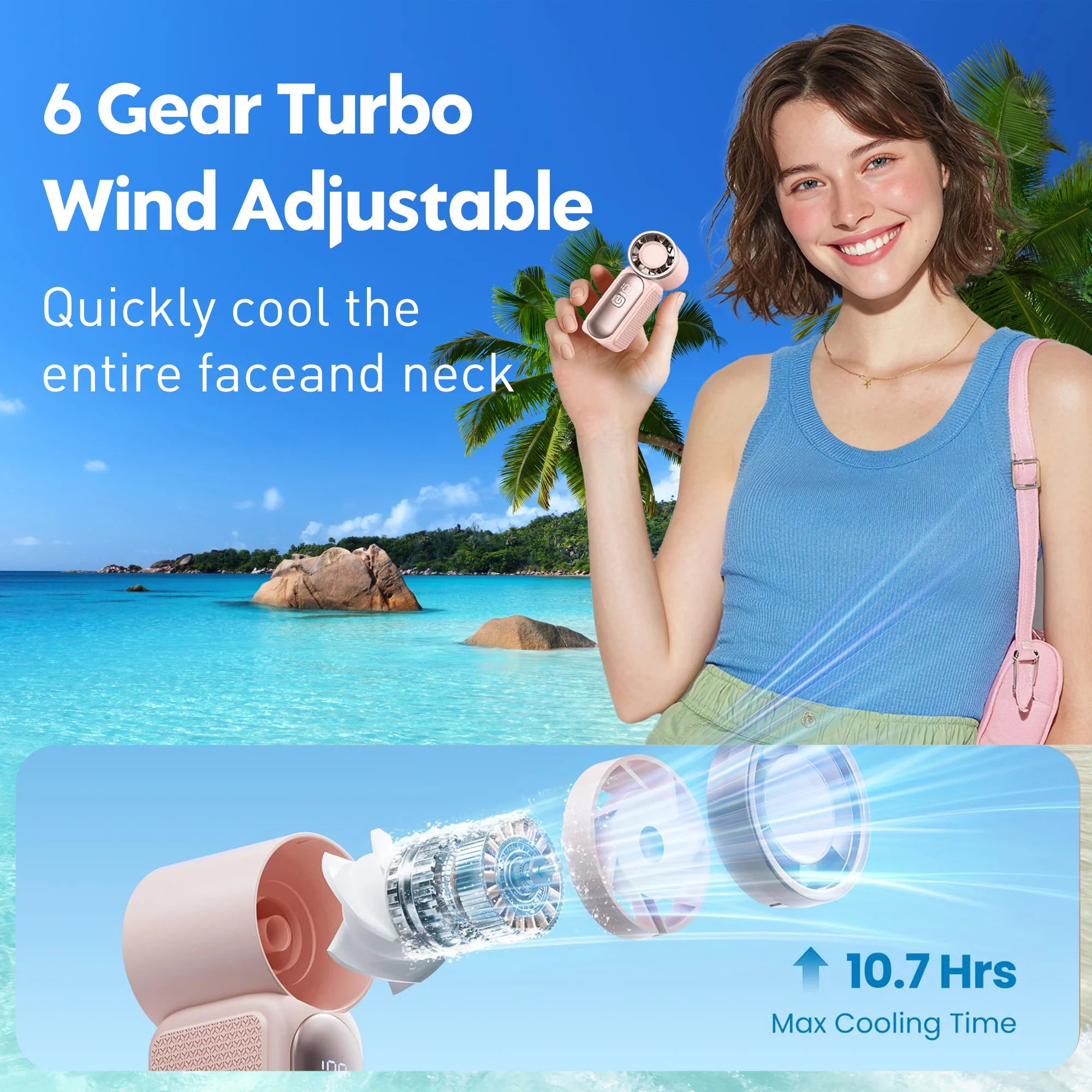 USB Rechargeable Mini Handheld Fan 3000mAh High Speed Turbo 100 Adjustable Speeds LED Display Desk Fan for Travel Home Office