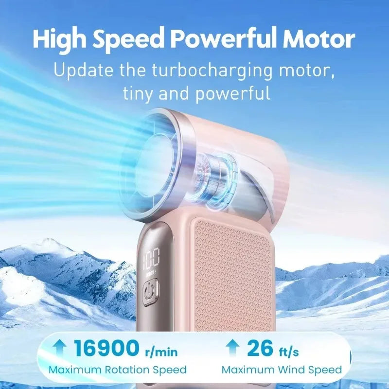 USB Rechargeable Mini Handheld Fan 3000mAh High Speed Turbo 100 Adjustable Speeds LED Display Desk Fan for Travel Home Office