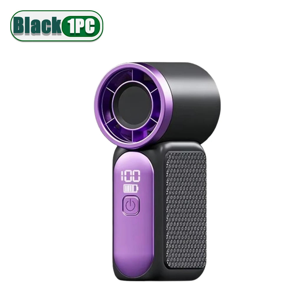 USB Rechargeable Mini Handheld Fan 3000mAh High Speed Turbo 100 Adjustable Speeds LED Display Desk Fan for Travel Home Office