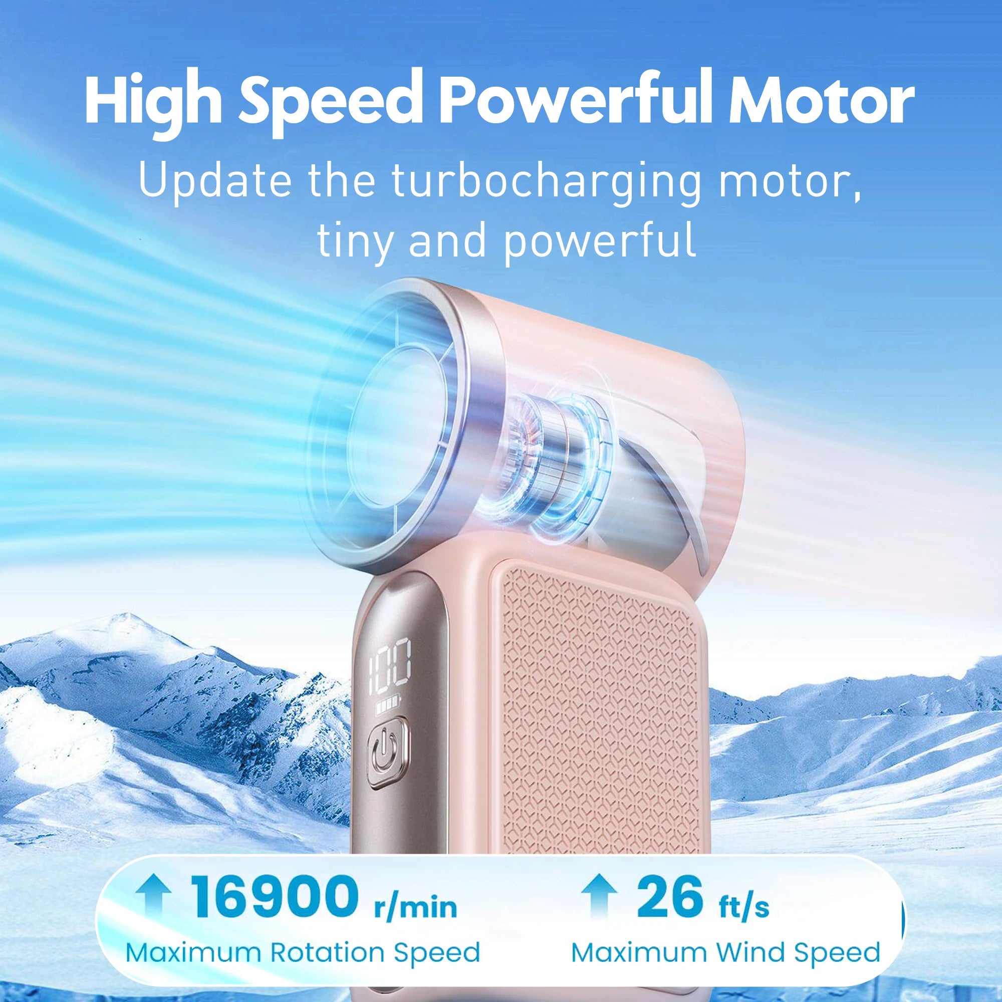 USB Rechargeable Mini Handheld Fan 3000mAh High Speed Turbo 100 Adjustable Speeds LED Display Desk Fan for Travel Home Office
