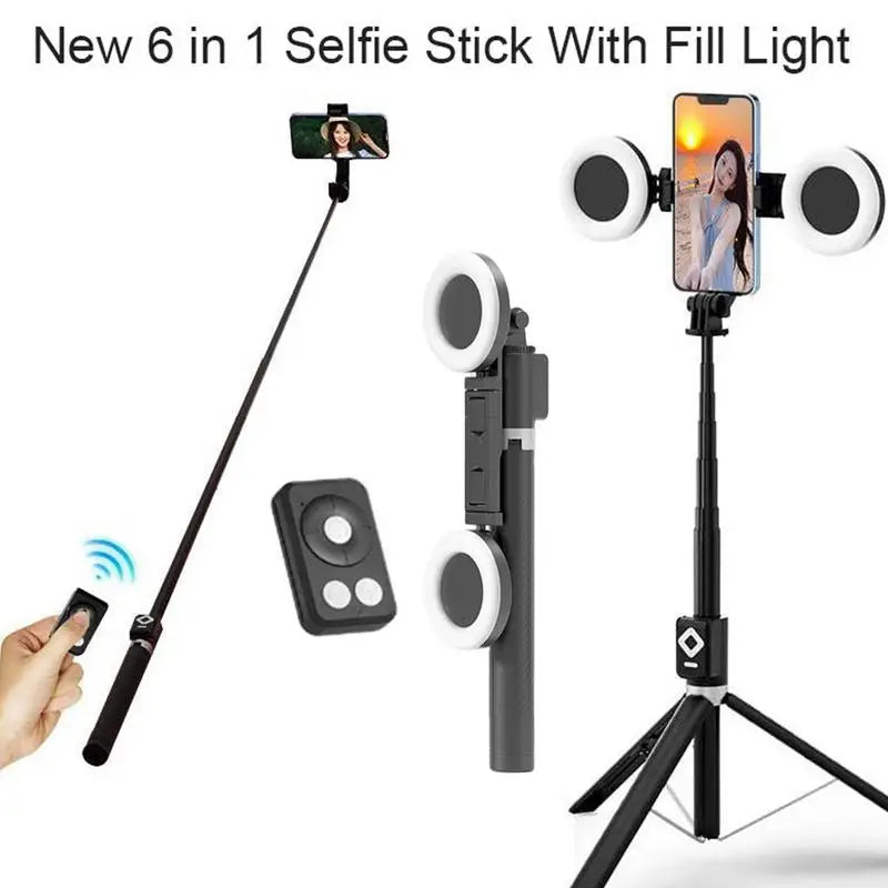 Selfie Stick With Light 6 In 1 Selfie Stick With Fill Light Multifunctional Cell Phone Tripod Stand Extendable Tripod With