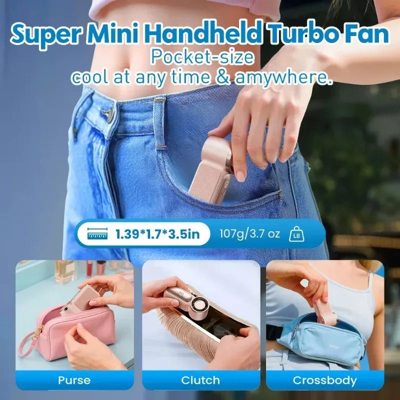 USB Rechargeable Mini Handheld Fan 3000mAh High Speed Turbo 100 Adjustable Speeds LED Display Desk Fan for Travel Home Office