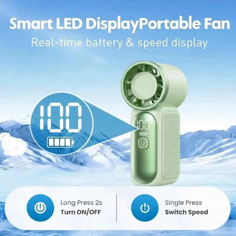 USB Rechargeable Mini Handheld Fan 3000mAh High Speed Turbo 100 Adjustable Speeds LED Display Desk Fan for Travel Home Office