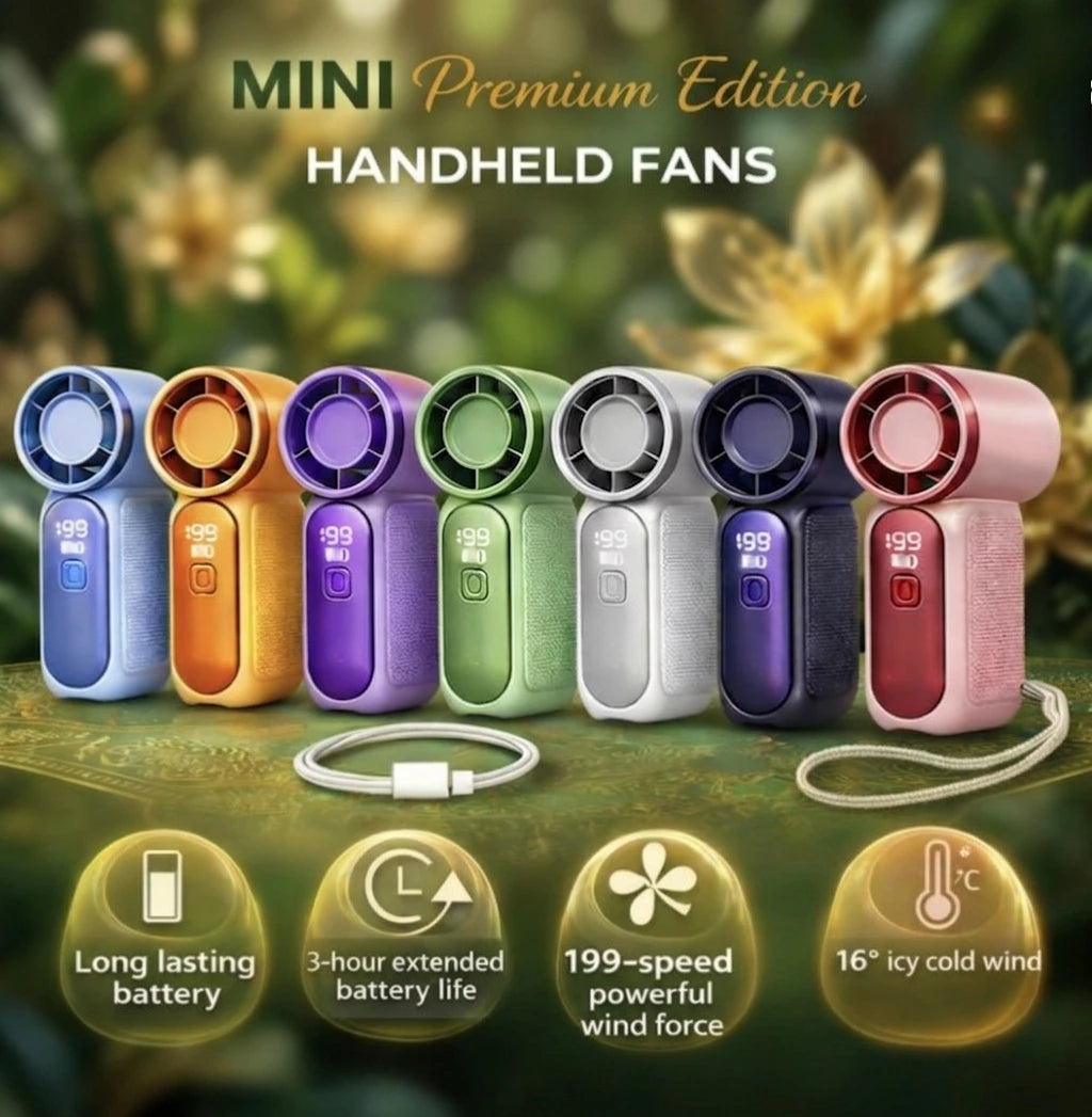 USB Rechargeable Mini Handheld Fan 3000mAh High Speed Turbo 100 Adjustable Speeds LED Display Desk Fan for Travel Home Office